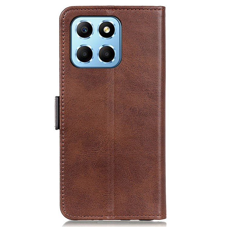 For Honor X8 5G PU Leather Side Magnetic Clasp Phone Case Wallet Stand Anti-scratch Protective Cell Phone Cover - Brown
