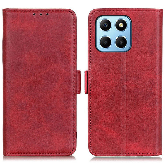 For Honor X8 5G PU Leather Side Magnetic Clasp Phone Case Wallet Stand Anti-scratch Protective Cell Phone Cover - Red