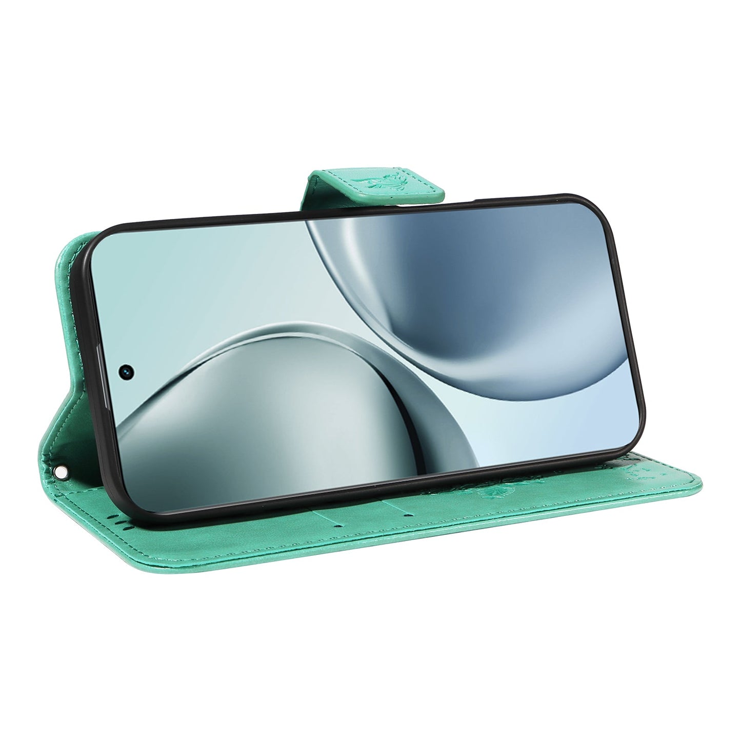 For Realme 14 Pro+ 5G Phone Case with Stand Cat Tree Pattern Leather Wallet Mobile Cover - Green