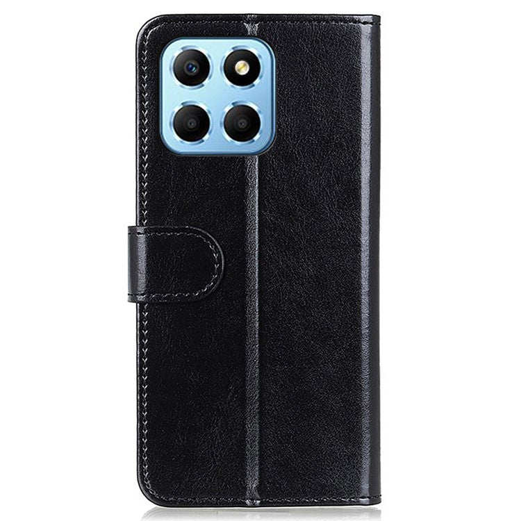 Anti-drop PU Leather Phone Case For Honor X8 5G, Crazy Horse Texture Full Protection Wallet Stand Cell Phone Cover - Black