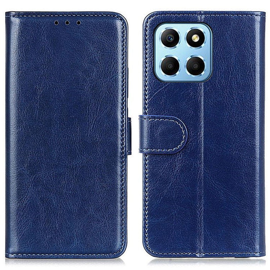 Anti-drop PU Leather Phone Case For Honor X8 5G, Crazy Horse Texture Full Protection Wallet Stand Cell Phone Cover - Blue