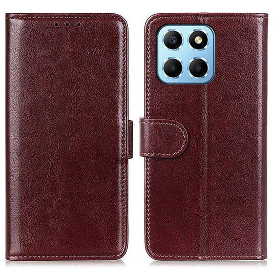 Anti-drop PU Leather Phone Case For Honor X8 5G, Crazy Horse Texture Full Protection Wallet Stand Cell Phone Cover - Brown