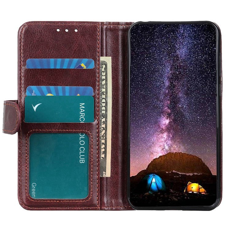 Anti-drop PU Leather Phone Case For Honor X8 5G, Crazy Horse Texture Full Protection Wallet Stand Cell Phone Cover - Brown