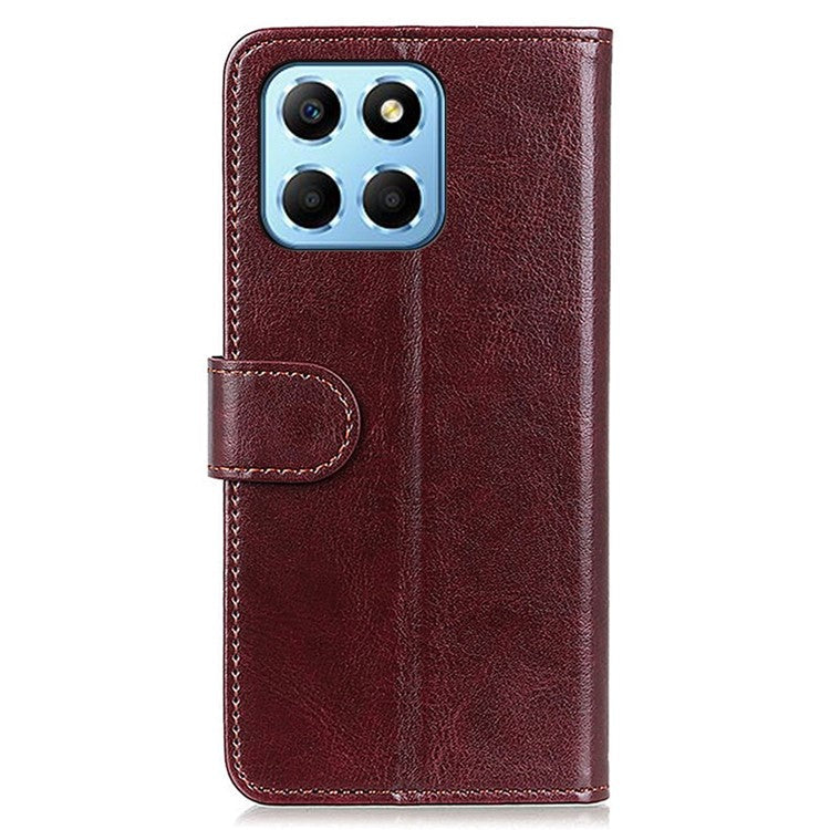 Anti-drop PU Leather Phone Case For Honor X8 5G, Crazy Horse Texture Full Protection Wallet Stand Cell Phone Cover - Brown