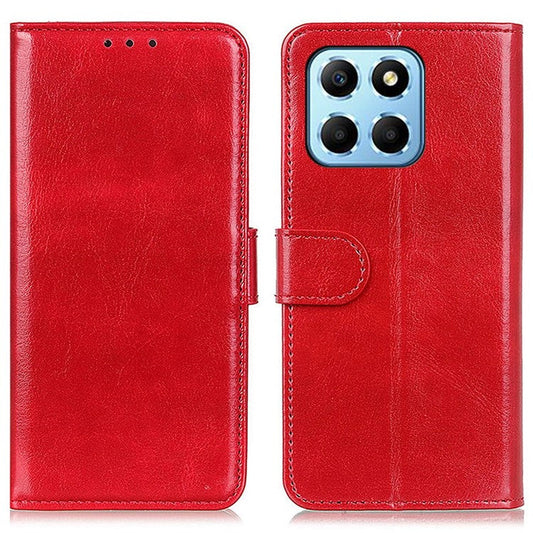 Anti-drop PU Leather Phone Case For Honor X8 5G, Crazy Horse Texture Full Protection Wallet Stand Cell Phone Cover - Red