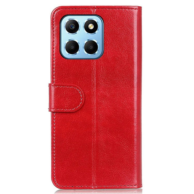 Anti-drop PU Leather Phone Case For Honor X8 5G, Crazy Horse Texture Full Protection Wallet Stand Cell Phone Cover - Red