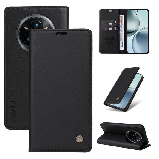 For Realme 14 Pro+ 5G Wallet Case YIKATU YK- 001 PU Leather Phone Cover with Stand - Black