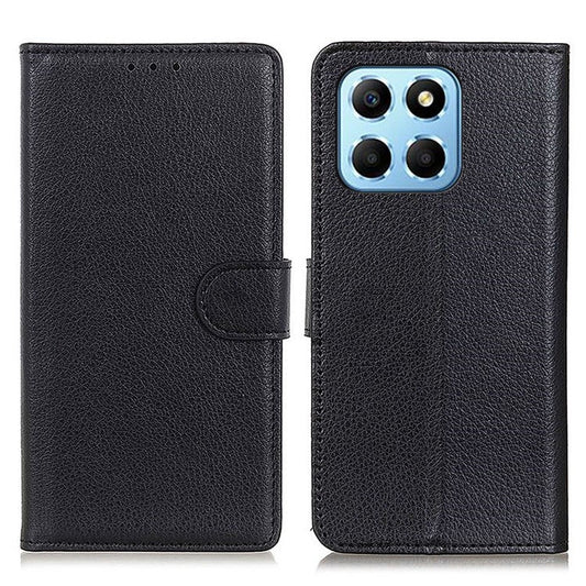 Litchi Texture Phone Cover for Honor X8 5G, Anti-scratch PU Leather Folio Flip Wallet Stand Protective Case - Black
