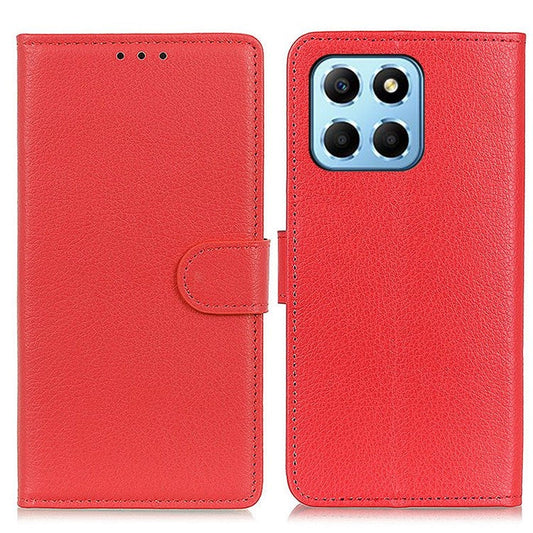 Litchi Texture Phone Cover for Honor X8 5G, Anti-scratch PU Leather Folio Flip Wallet Stand Protective Case - Red