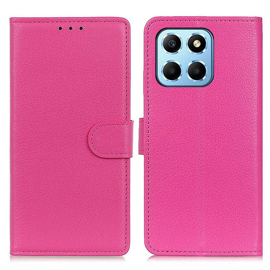 Litchi Texture Phone Cover for Honor X8 5G, Anti-scratch PU Leather Folio Flip Wallet Stand Protective Case - Rose