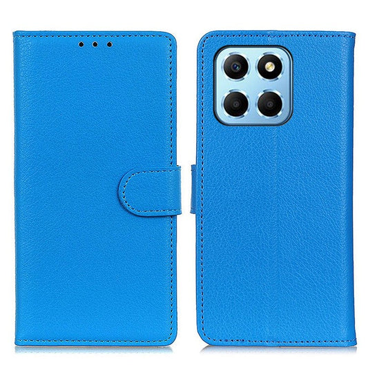 Litchi Texture Phone Cover for Honor X8 5G, Anti-scratch PU Leather Folio Flip Wallet Stand Protective Case - Blue