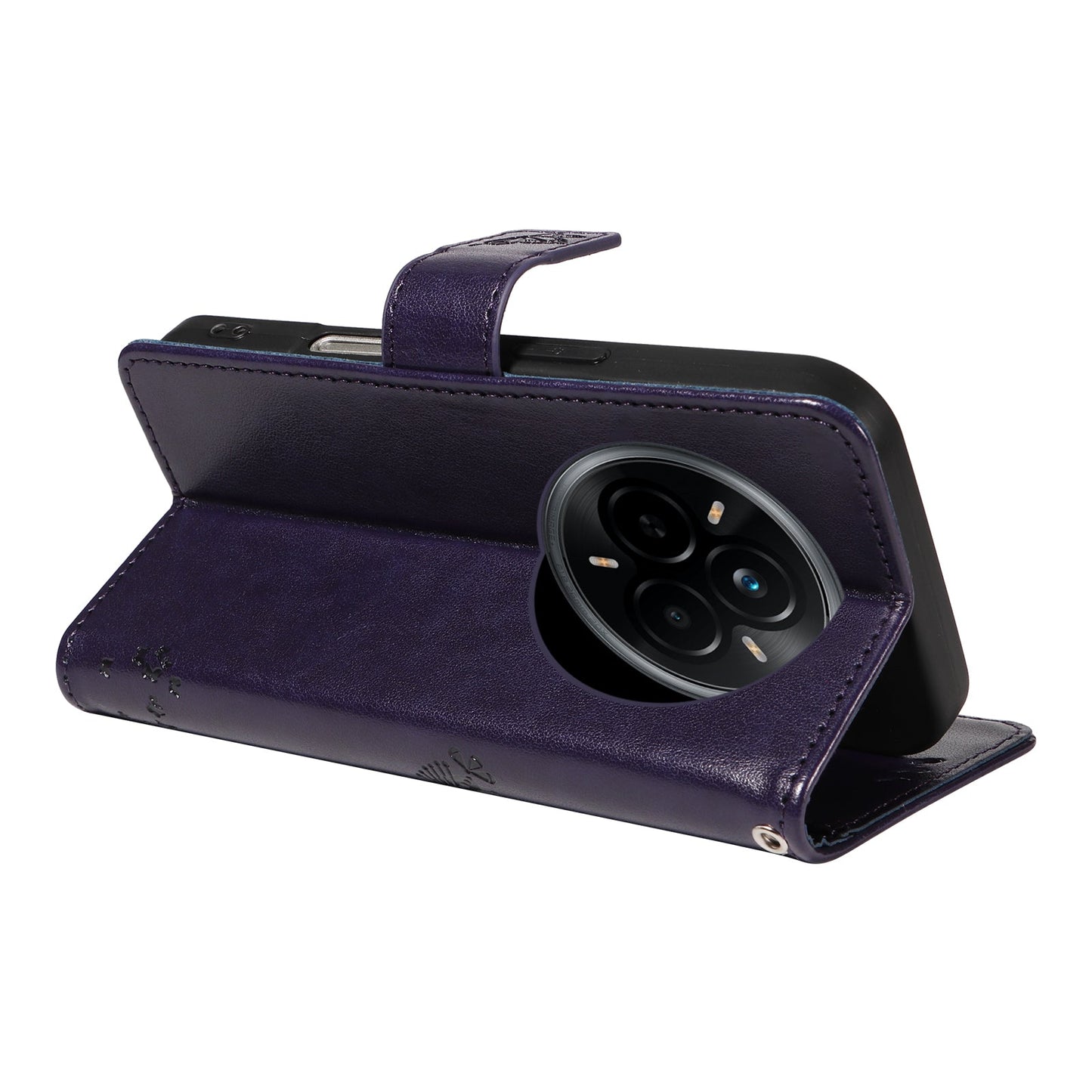 For Realme 14 Pro 5G Phone Case with Stand Cat Tree Pattern Leather Wallet Mobile Cover - Purple