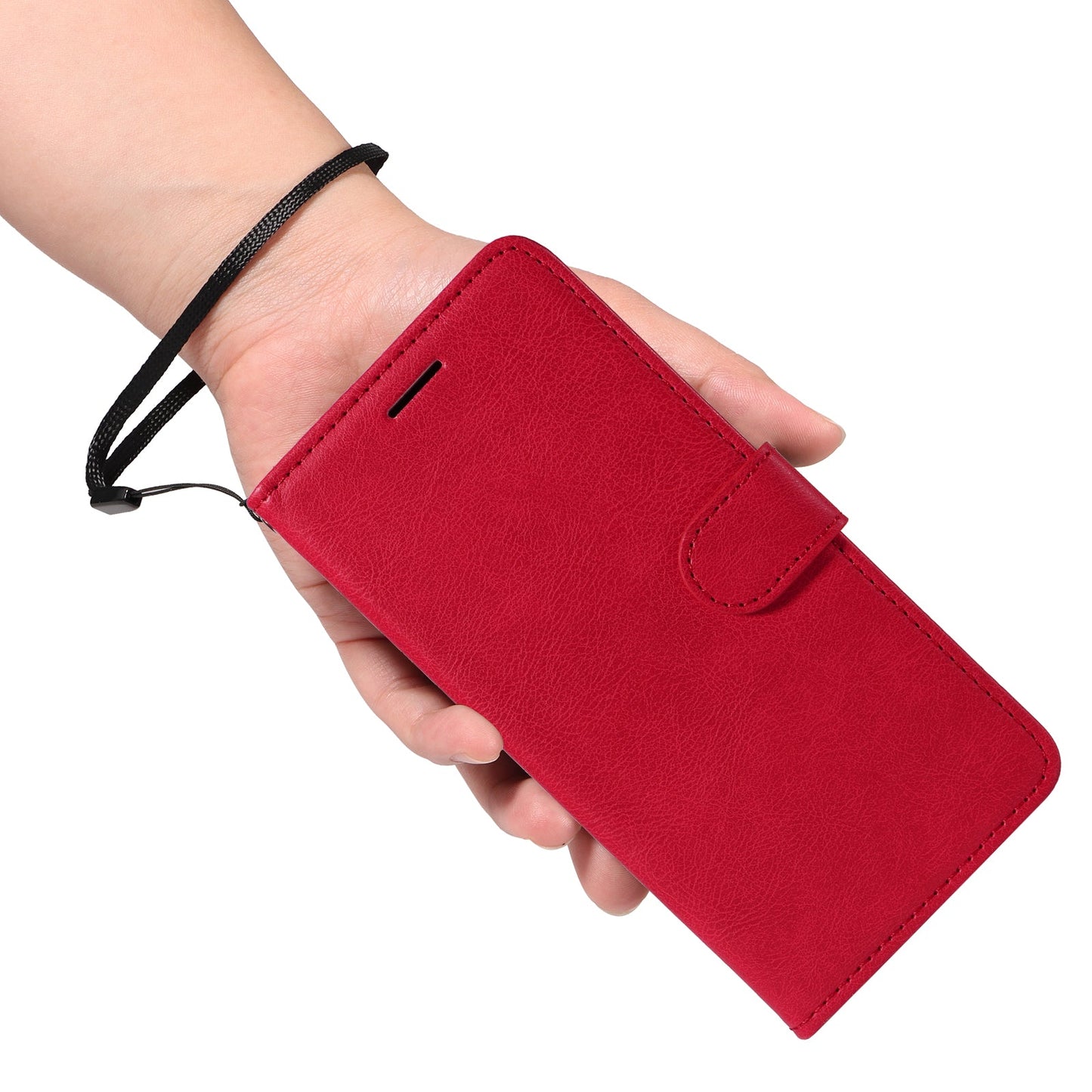 For Realme 14 Pro 5G Leather Wallet Case with Strap Solid Color Phone Stand Cover - Red