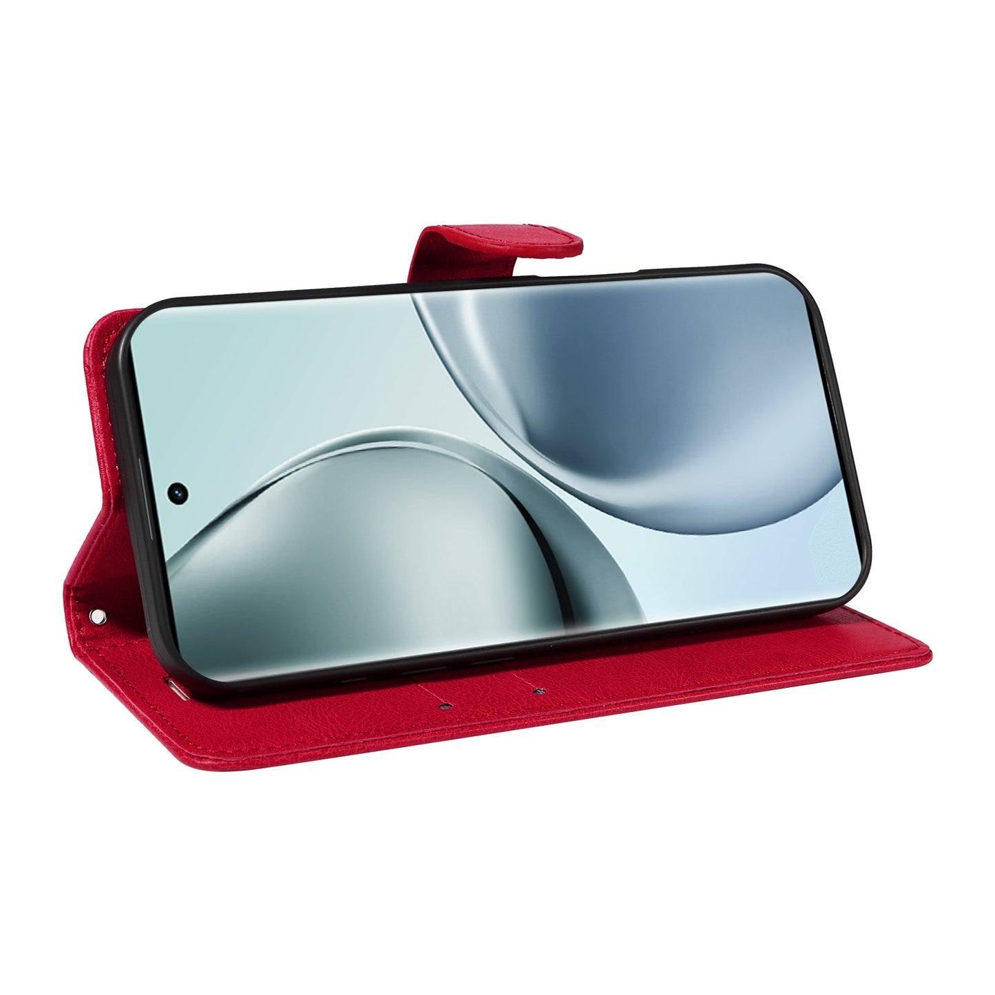 For Realme 14 Pro 5G Leather Wallet Case with Strap Solid Color Phone Stand Cover - Red
