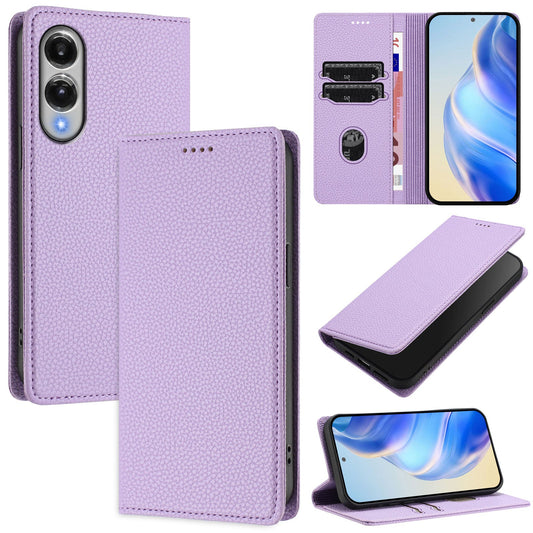 For Samsung Galaxy S25 Edge Wallet Case RFID Blocking Litchi Texture Leather Mobile Cover - Light Purple