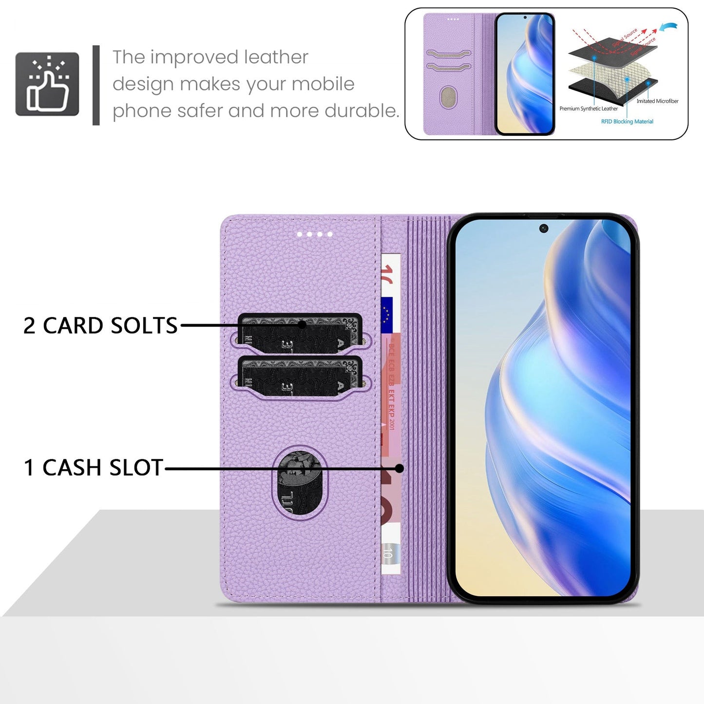 For Samsung Galaxy S25 Edge Wallet Case RFID Blocking Litchi Texture Leather Mobile Cover - Light Purple