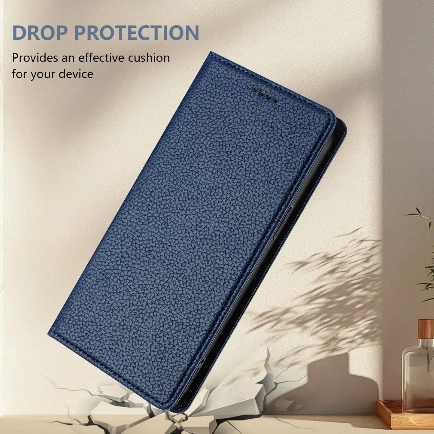 For Samsung Galaxy S25 Edge Wallet Case RFID Blocking Litchi Texture Leather Mobile Cover - Dark Blue