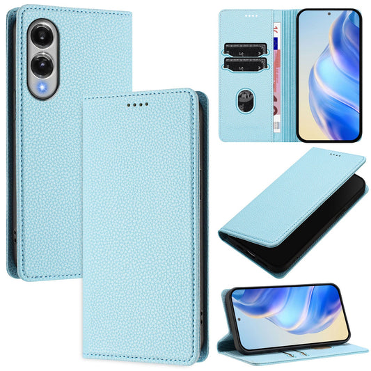 For Samsung Galaxy S25 Edge Wallet Case RFID Blocking Litchi Texture Leather Mobile Cover - Baby Blue