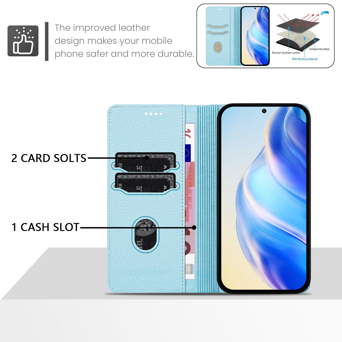 For Samsung Galaxy S25 Edge Wallet Case RFID Blocking Litchi Texture Leather Mobile Cover - Baby Blue