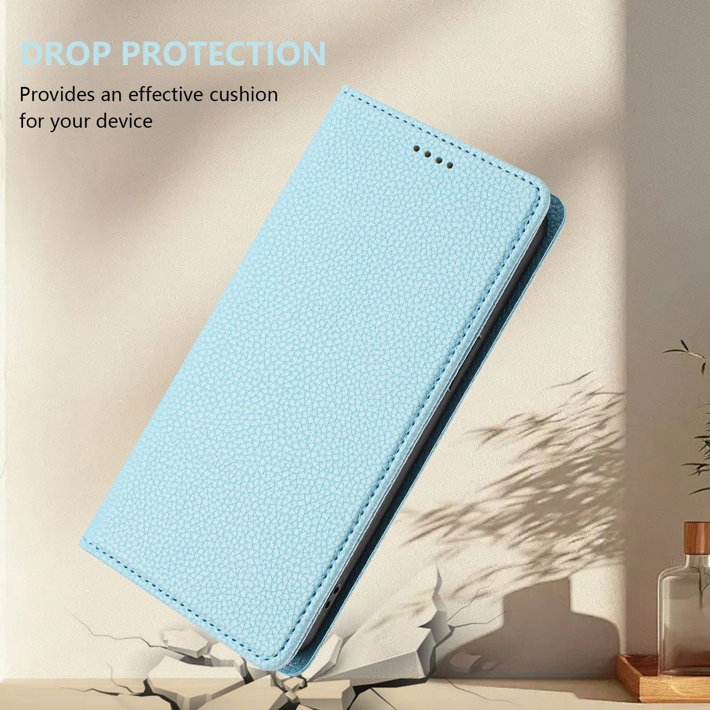 For Samsung Galaxy S25 Edge Wallet Case RFID Blocking Litchi Texture Leather Mobile Cover - Baby Blue