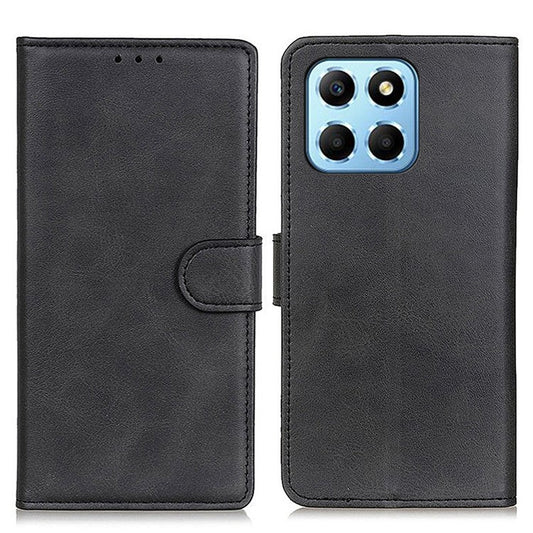 Cowhide Texture PU Leather Case for Honor X8 5G, Wallet Stand Magnetic Clasp Anti-scratch Phone Cover - Black