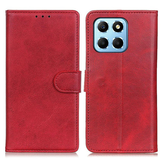 Cowhide Texture PU Leather Case for Honor X8 5G, Wallet Stand Magnetic Clasp Anti-scratch Phone Cover - Red