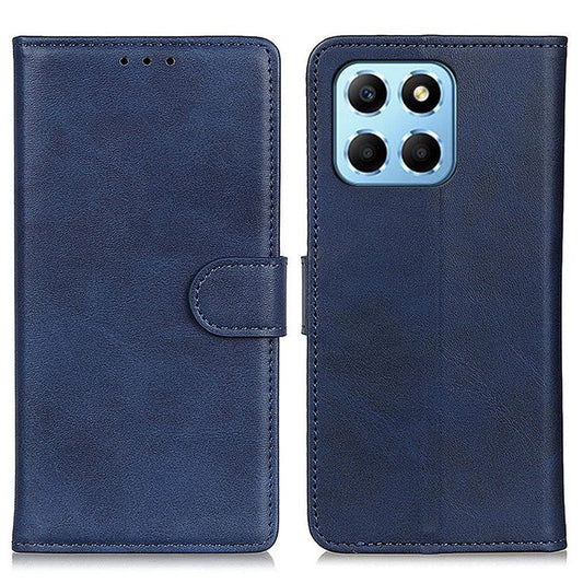 Cowhide Texture PU Leather Case for Honor X8 5G, Wallet Stand Magnetic Clasp Anti-scratch Phone Cover - Blue