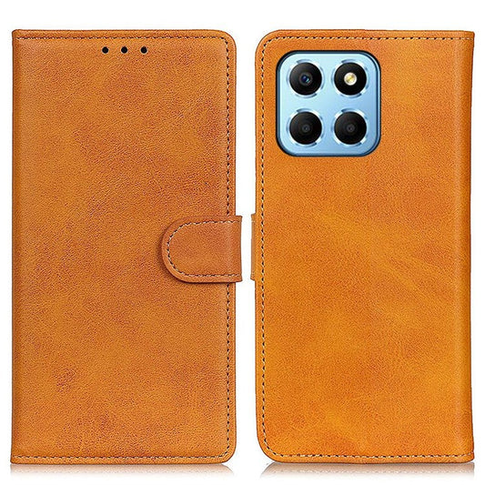 Cowhide Texture PU Leather Case for Honor X8 5G, Wallet Stand Magnetic Clasp Anti-scratch Phone Cover - Brown