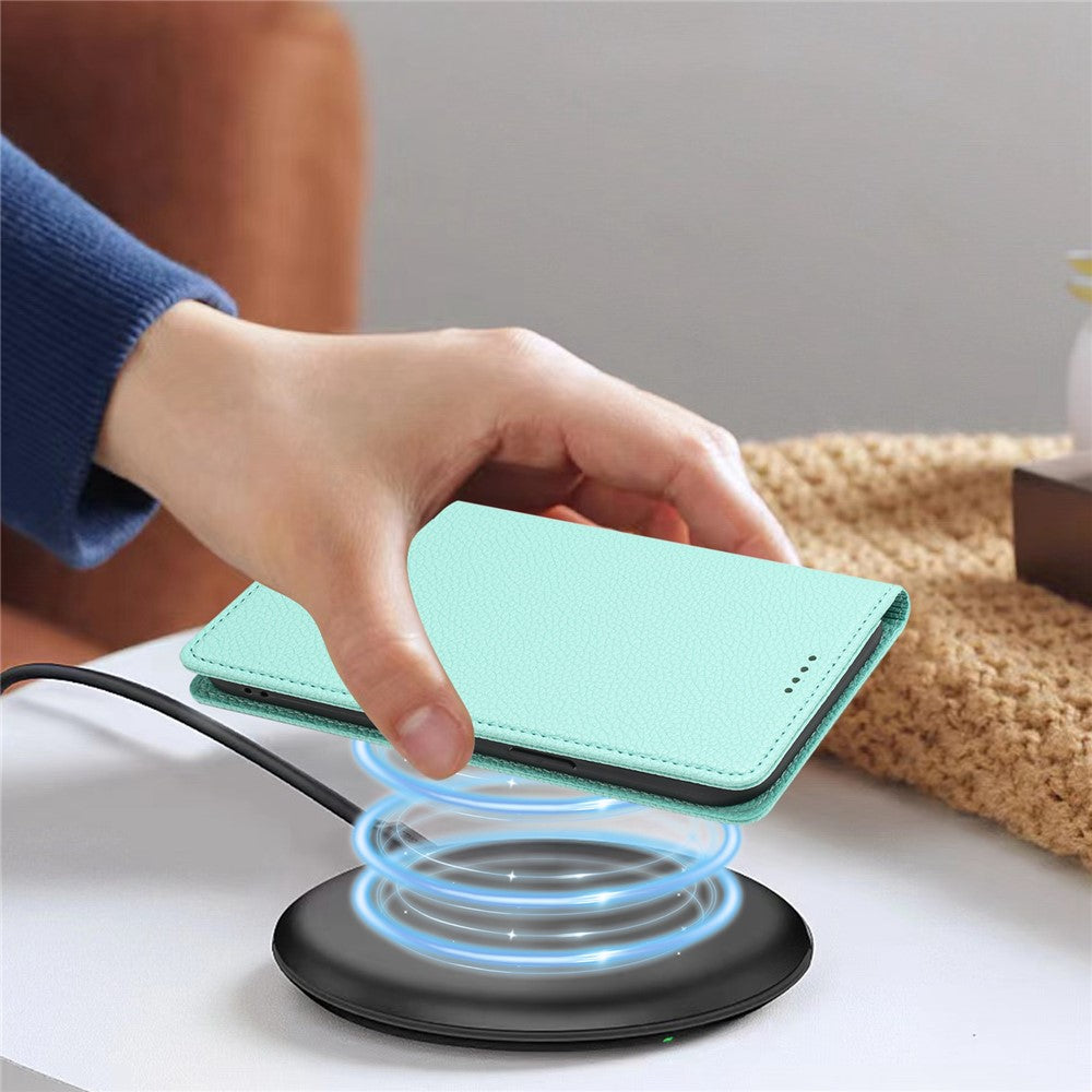 For Oppo Reno13 F 5G Wallet Case RFID Blocking Litchi Texture Leather Mobile Cover - Mint Green