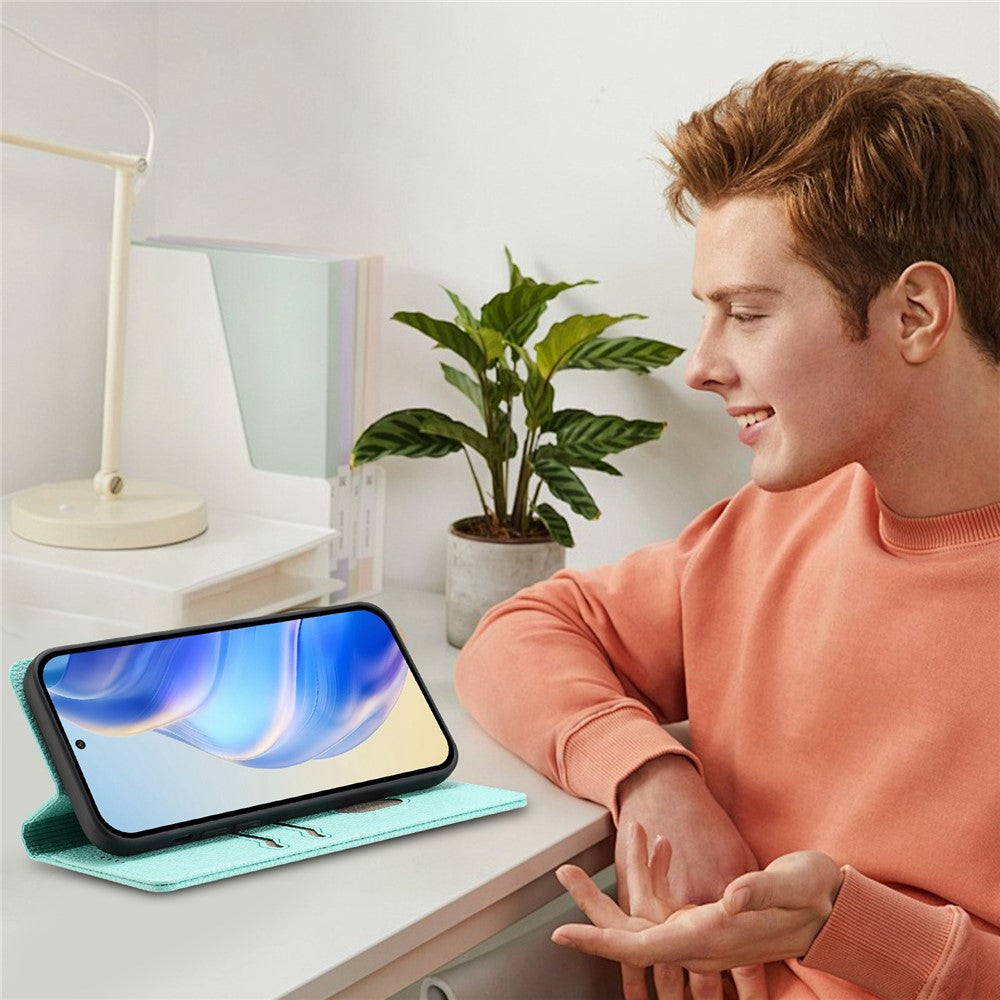 For Oppo Reno13 F 5G Wallet Case RFID Blocking Litchi Texture Leather Mobile Cover - Mint Green