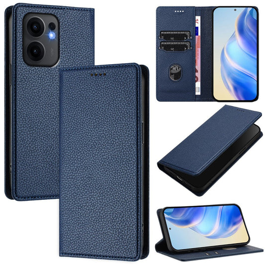 For Oppo Reno13 F 5G Wallet Case RFID Blocking Litchi Texture Leather Mobile Cover - Dark Blue