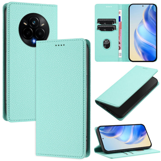 For Realme 14 Pro 5G Wallet Case RFID Blocking Litchi Texture Leather Mobile Cover - Mint Green