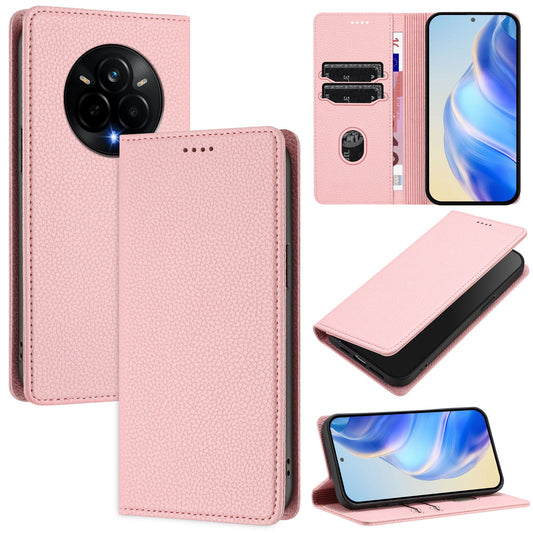 For Realme 14 Pro 5G Wallet Case RFID Blocking Litchi Texture Leather Mobile Cover - Pink