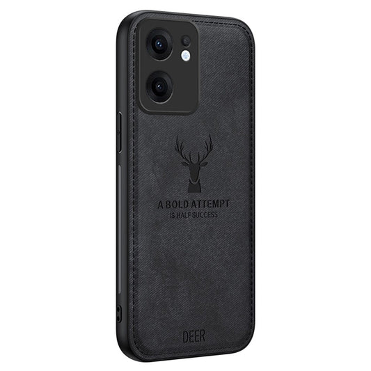 For Oppo Reno13 F 5G Case Deer Pattern Cloth Texture PU + PC + TPU Phone Cover - Black