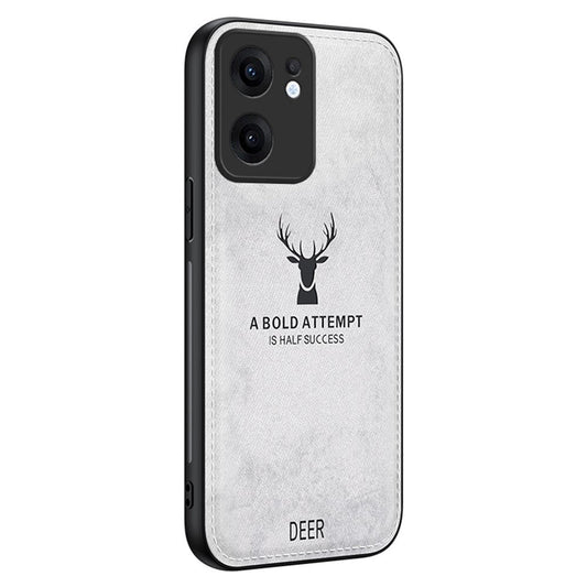 For Oppo Reno13 F 5G Case Deer Pattern Cloth Texture PU + PC + TPU Phone Cover - Grey