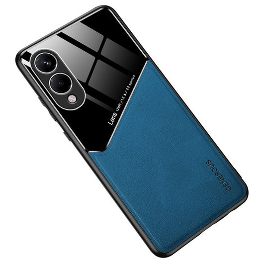 For Samsung Galaxy S25 Edge Case Leather Coated PC+TPU Phone Back Cover - Blue