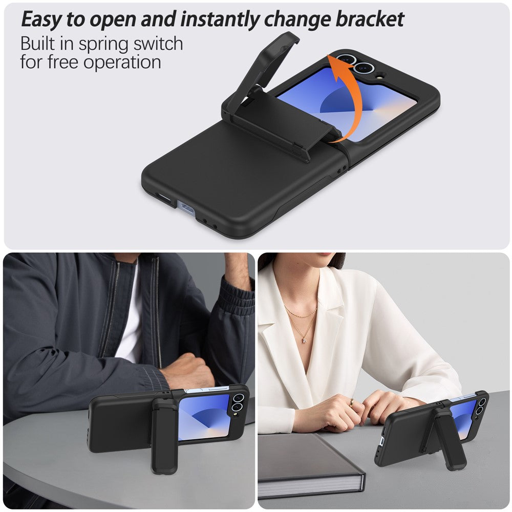 For Samsung Galaxy Z Flip7 FE 5G / Z Flip6 5G Case Spring Hinge Kickstand PC Folding Phone Cover with Card Slot - Black