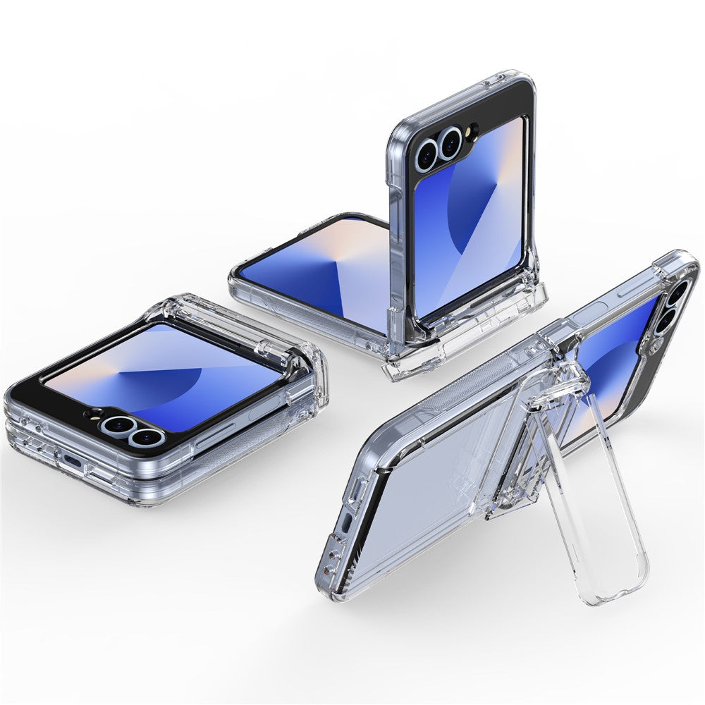 For Samsung Galaxy Z Flip7 FE 5G / Z Flip6 5G Case Spring Hinge Kickstand PC Folding Phone Cover with Card Slot - Transparent