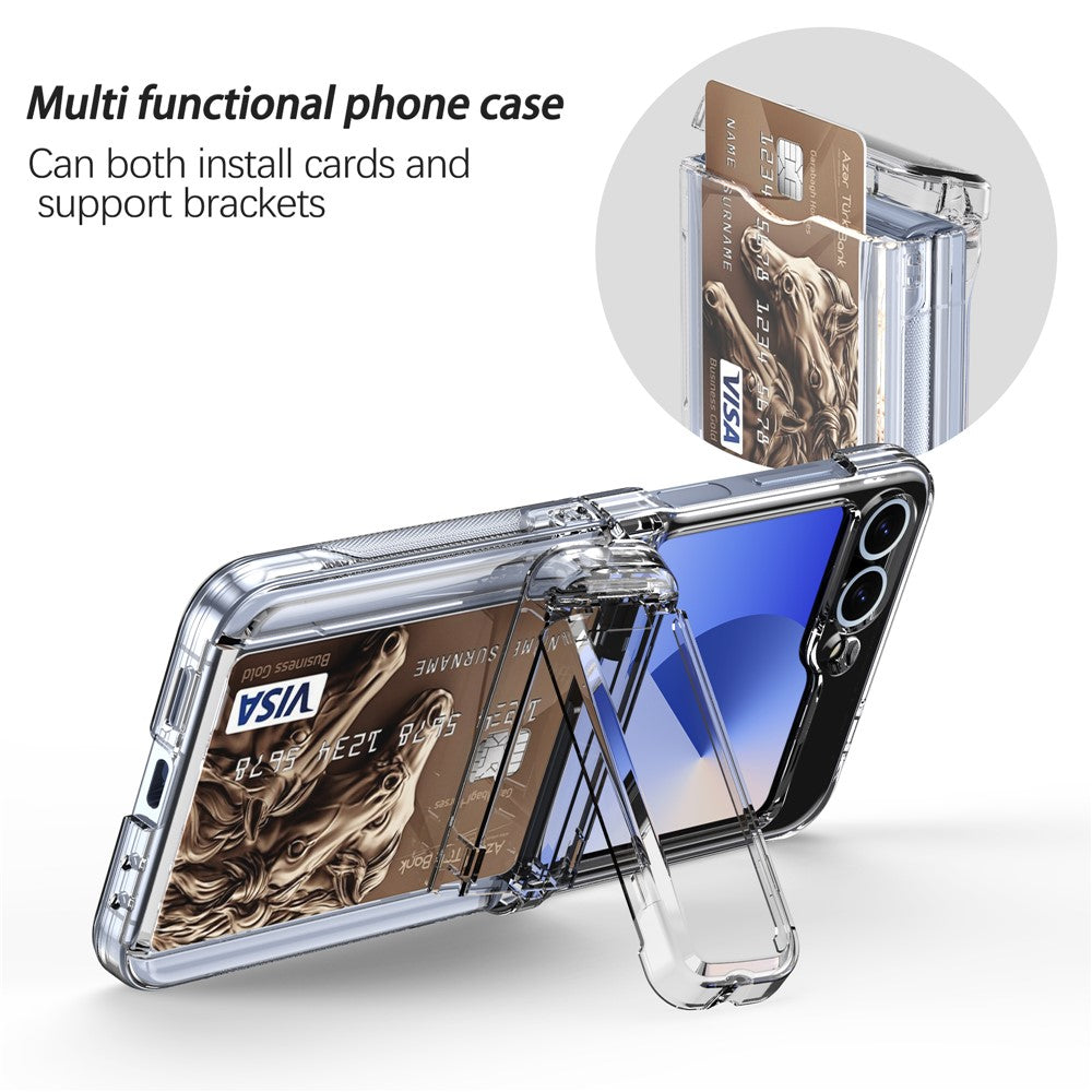 For Samsung Galaxy Z Flip7 FE 5G / Z Flip6 5G Case Spring Hinge Kickstand PC Folding Phone Cover with Card Slot - Transparent