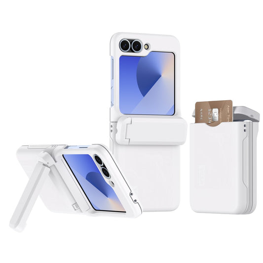 For Samsung Galaxy Z Flip7 FE 5G / Z Flip6 5G Case Spring Hinge Kickstand PC Folding Phone Cover with Card Slot - White