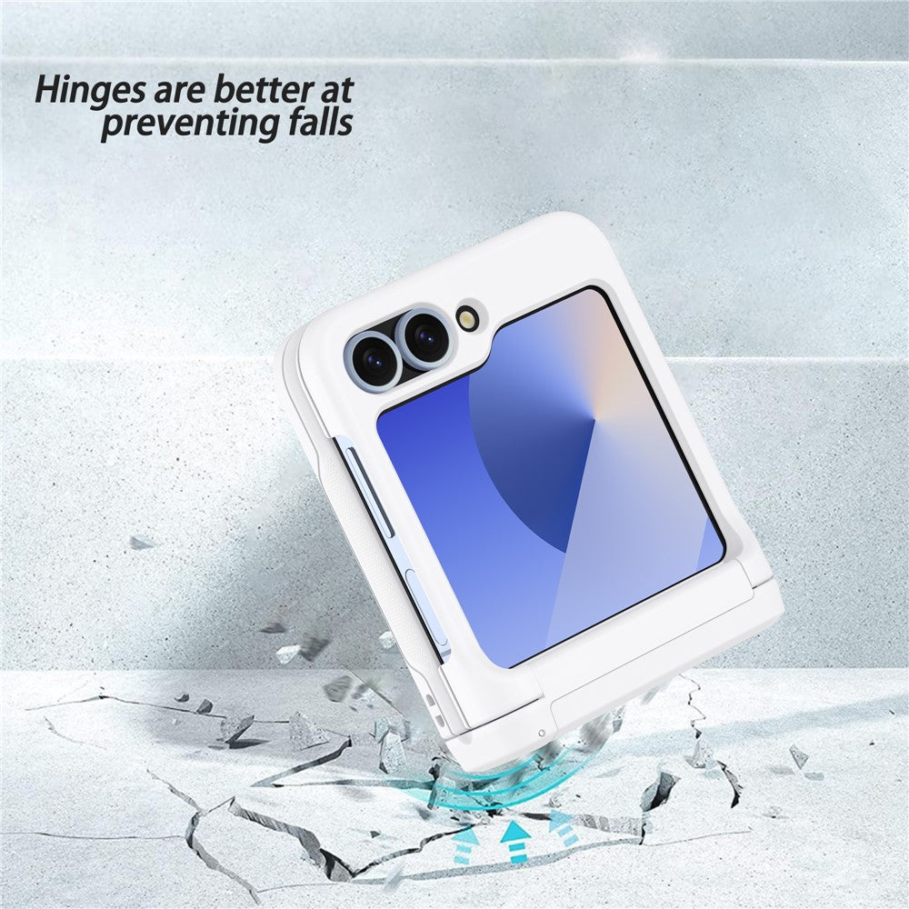 For Samsung Galaxy Z Flip7 FE 5G / Z Flip6 5G Case Spring Hinge Kickstand PC Folding Phone Cover with Card Slot - White