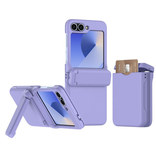 For Samsung Galaxy Z Flip7 FE 5G / Z Flip6 5G Case Spring Hinge Kickstand PC Folding Phone Cover with Card Slot - Light Purple