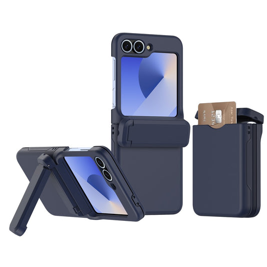 For Samsung Galaxy Z Flip7 FE 5G / Z Flip6 5G Case Spring Hinge Kickstand PC Folding Phone Cover with Card Slot - Navy Blue
