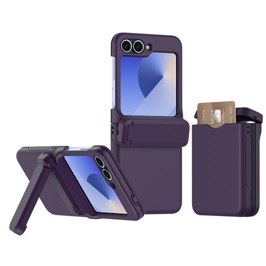 For Samsung Galaxy Z Flip7 FE 5G / Z Flip6 5G Case Spring Hinge Kickstand PC Folding Phone Cover with Card Slot - Dark Purple