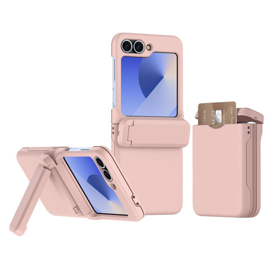 For Samsung Galaxy Z Flip7 FE 5G / Z Flip6 5G Case Spring Hinge Kickstand PC Folding Phone Cover with Card Slot - Pink