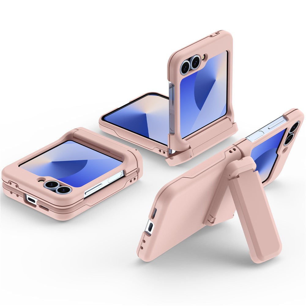 For Samsung Galaxy Z Flip7 FE 5G / Z Flip6 5G Case Spring Hinge Kickstand PC Folding Phone Cover with Card Slot - Pink