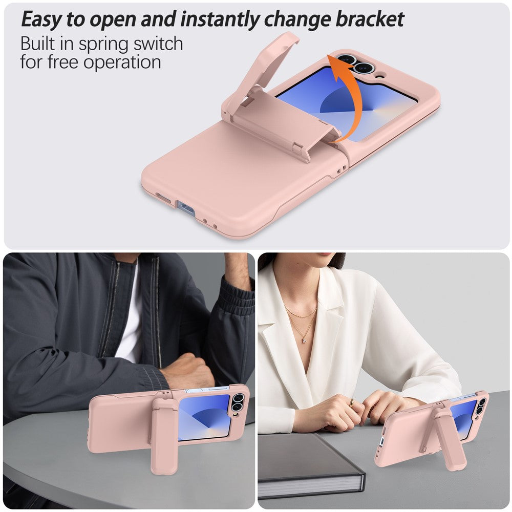 For Samsung Galaxy Z Flip7 FE 5G / Z Flip6 5G Case Spring Hinge Kickstand PC Folding Phone Cover with Card Slot - Pink