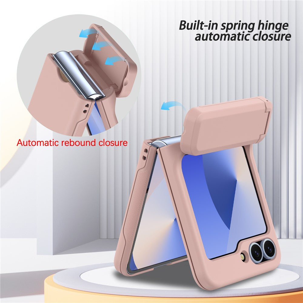 For Samsung Galaxy Z Flip7 FE 5G / Z Flip6 5G Case Spring Hinge Kickstand PC Folding Phone Cover with Card Slot - Pink