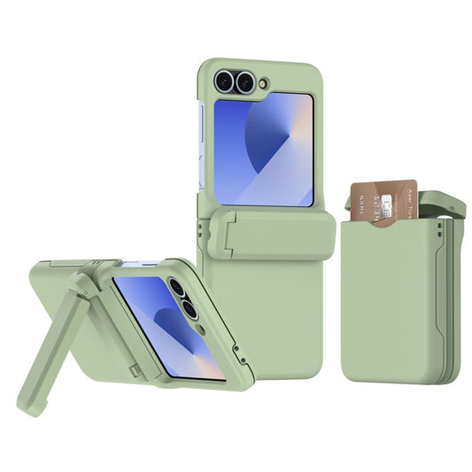 For Samsung Galaxy Z Flip7 FE 5G / Z Flip6 5G Case Spring Hinge Kickstand PC Folding Phone Cover with Card Slot - Green