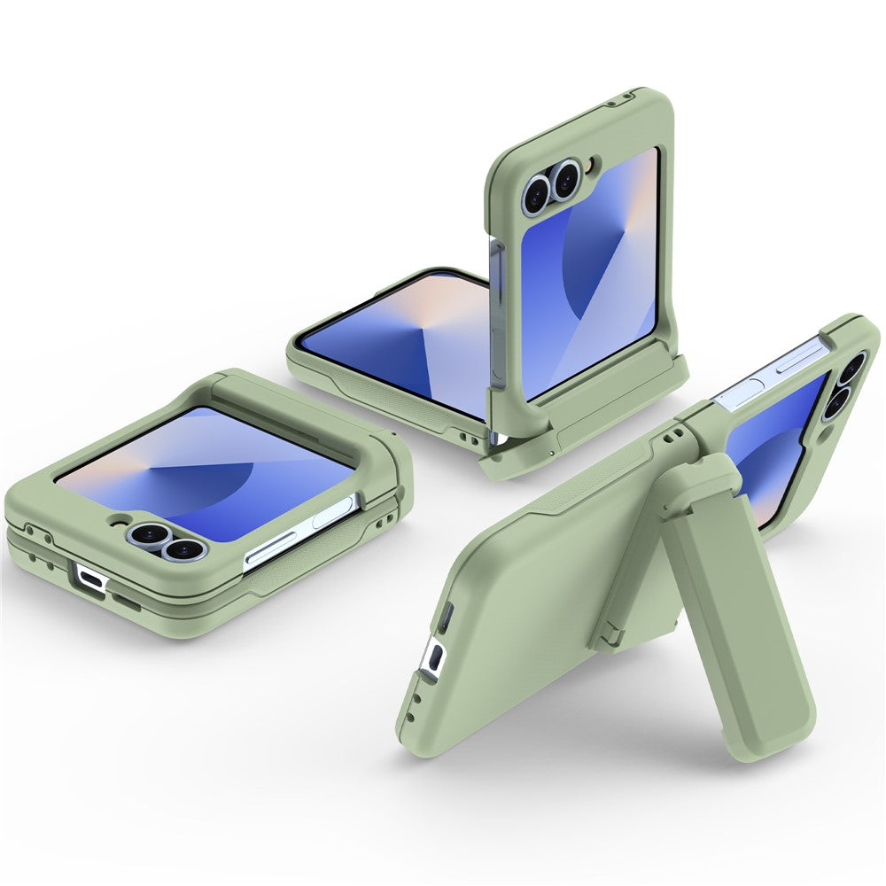 For Samsung Galaxy Z Flip7 FE 5G / Z Flip6 5G Case Spring Hinge Kickstand PC Folding Phone Cover with Card Slot - Green